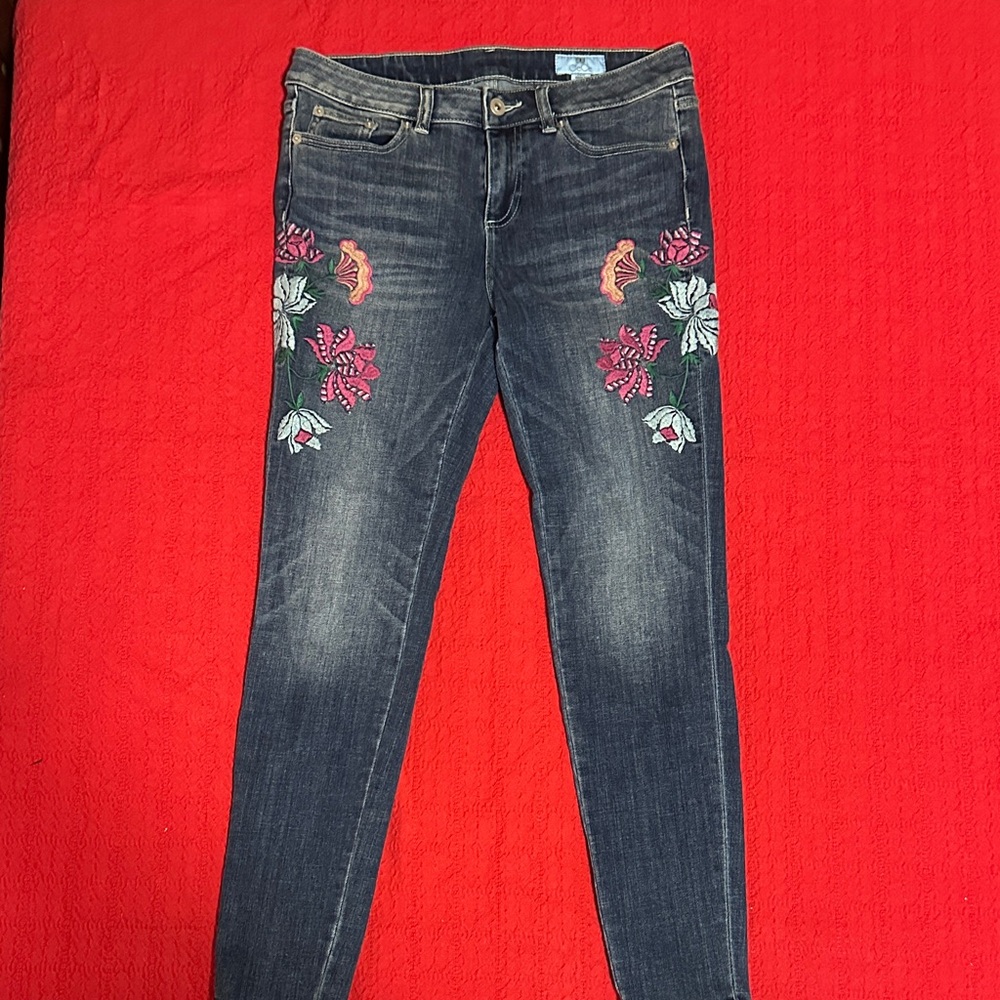 CeCe Dark Blue Embroidered Skinny Jeans